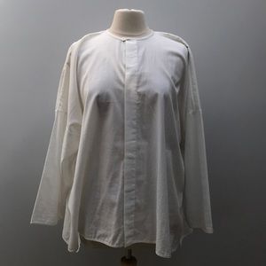 Eskandar White Cotton 3/4 Sleeve Button Down